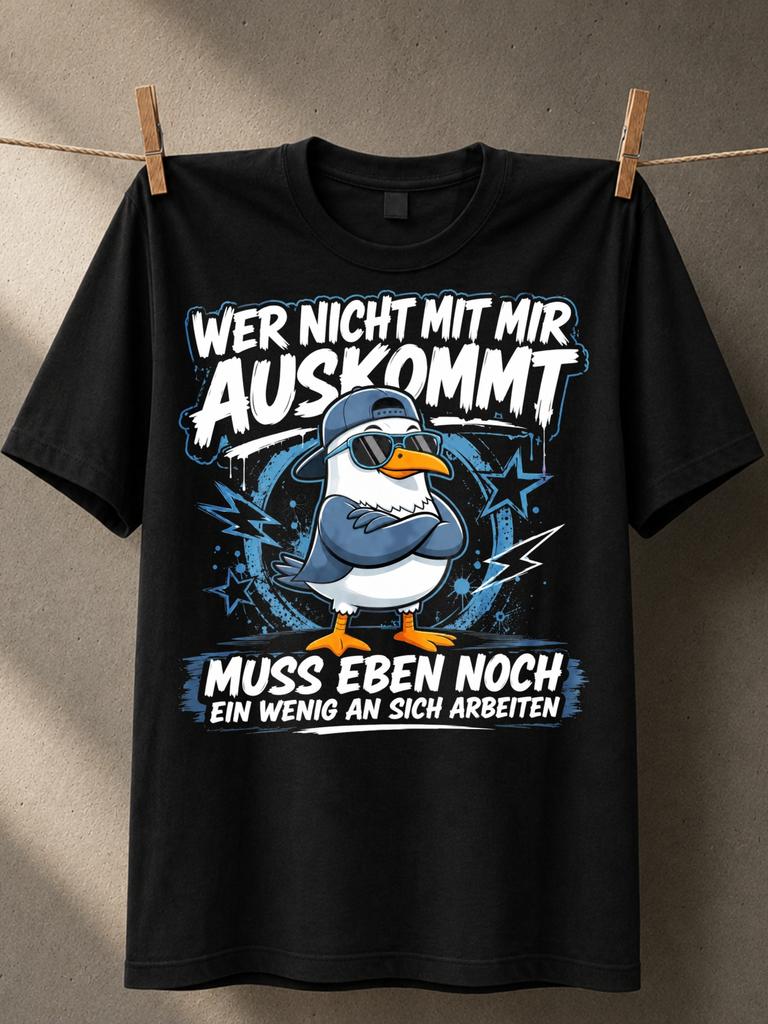Cool Seagull With Gerunisex Wer Nicht Mit Mir Auskommt Text Crossed Arms Stars And Blue Grunge Unisex Unisex All Tshirt