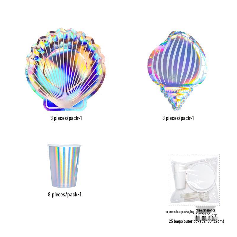 Набор одноразовой посуды для вечеринки «Ракушка» для детей: Бумажные тарелки и стаканчики для праздников