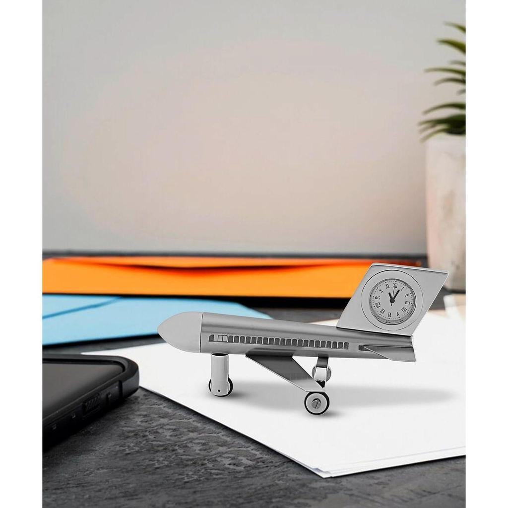 Aeroplane Miniature Desk Clock|Stylish and Elegant Timepiece for Office Table Decoration|Metal Paper Weights with Sleek Chrome Finish|Ideal Gift