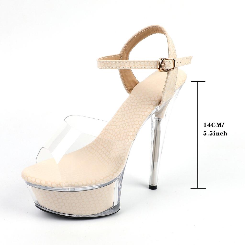 Women's Shoes Spring Clear Heels Sexy Sandals Slipper Girls Shoe for Party Club 14cm Heel 4cm Platform LFD-B3530