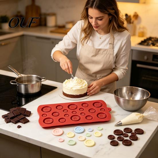 Handmade Soap Making Button Silicone Mold, Food Grade Non Stick Chocolate Candy Casting Tool Tray, Flexible Easy Release Mold for DIY Baking