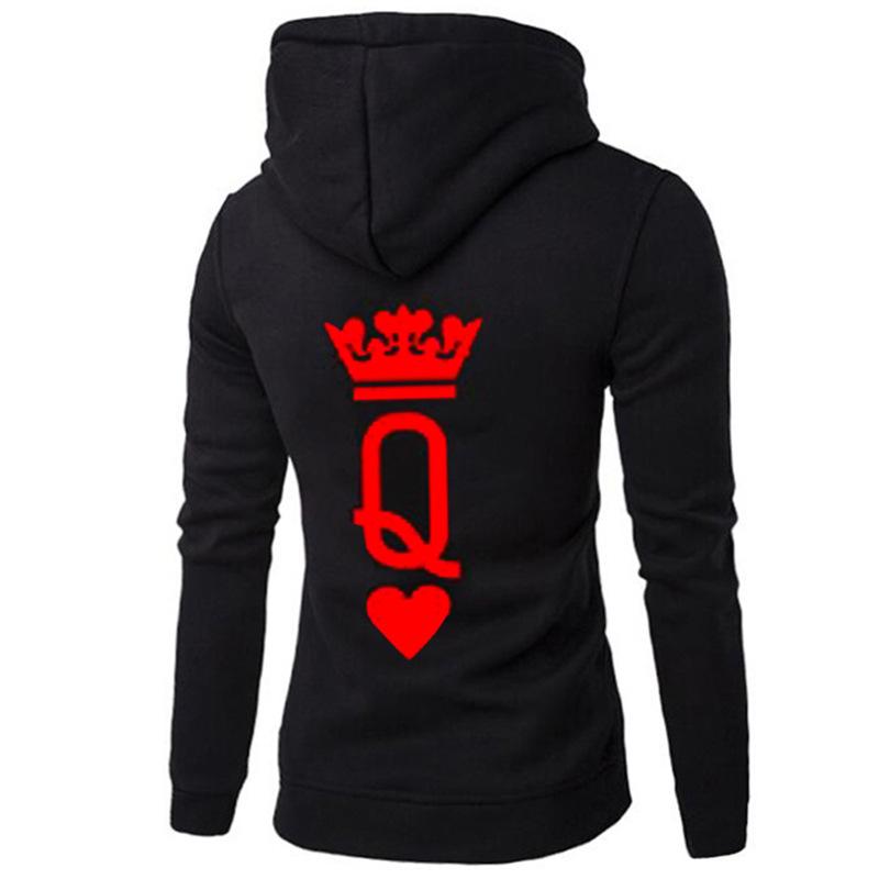 Толстовки для пар с принтом King Queen Crown для влюбленных, повседневная толстовка с карманом, теплые пуловеры с капюшоном, пальто