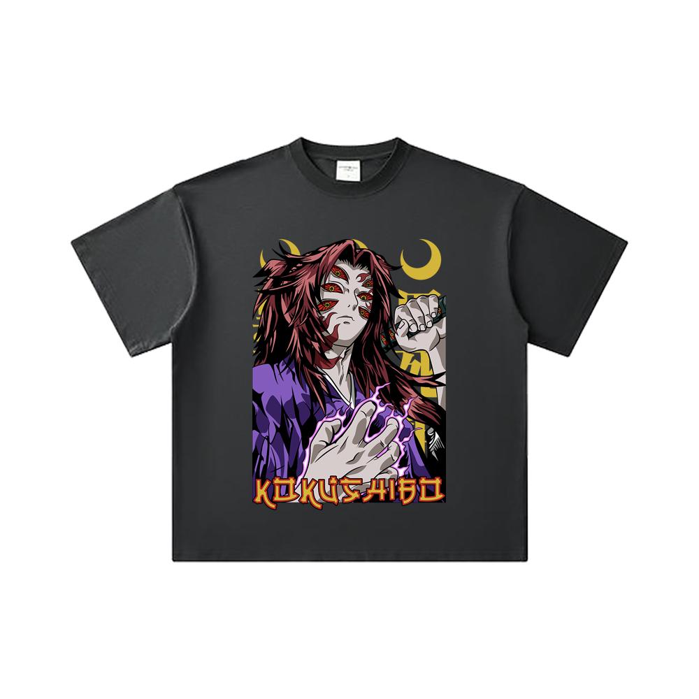Хлопковая футболка унисекс плотностью 260 г/м², двойная пряжа, 32 нити, 100% хлопок, с принтом Кокусибо из Demon Slayer V105