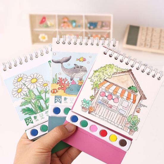 Набор книг для креативного рисования Листы акварельной бумаги с 6 цветовыми сетками Эргономичная кисть Мини-альбом для акварели Дорожный набор для взрослых Подарок