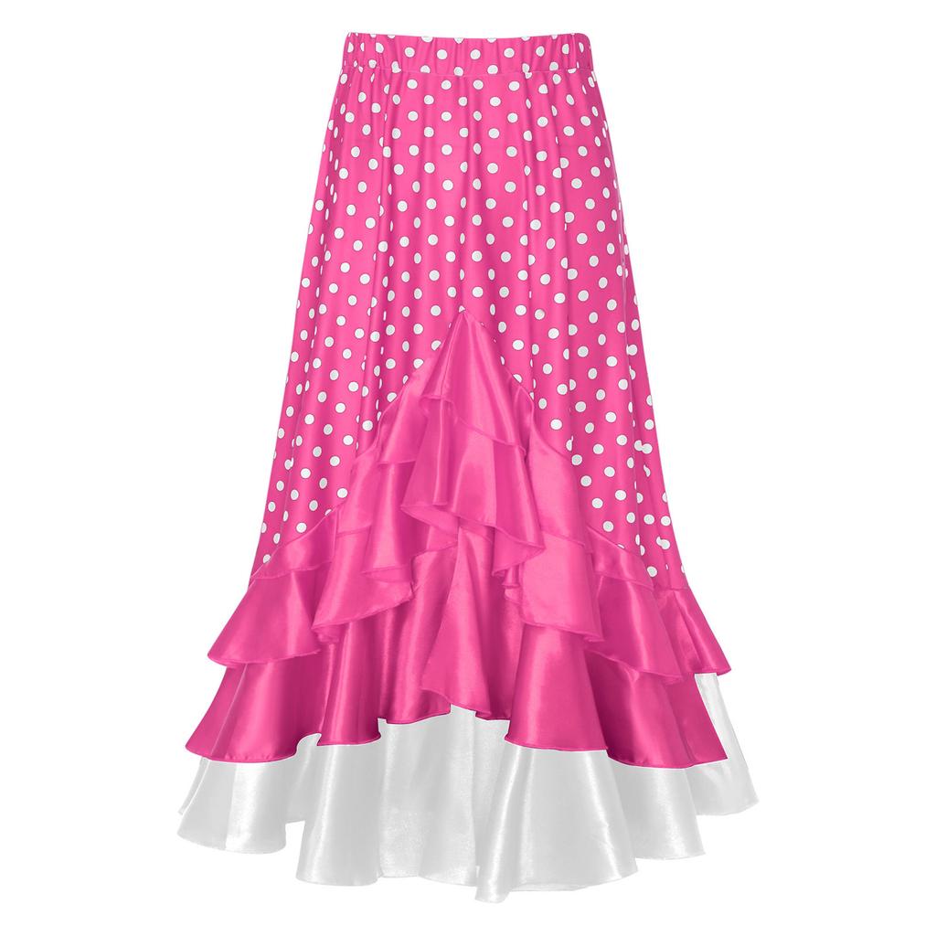 Юбка для танца фламенко для девочек, принт в горошек, многослойные оборки, эластичная талия, длинная юбка, испанский костюм для выступления