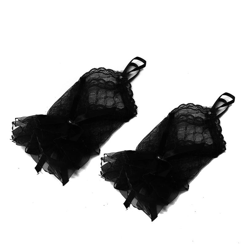 Gothic Short Black Gloves Female Lace Bridal Wedding Halloween Lolita Dress Net Gauze Bow Hand Sleeve Fishnet Gloves