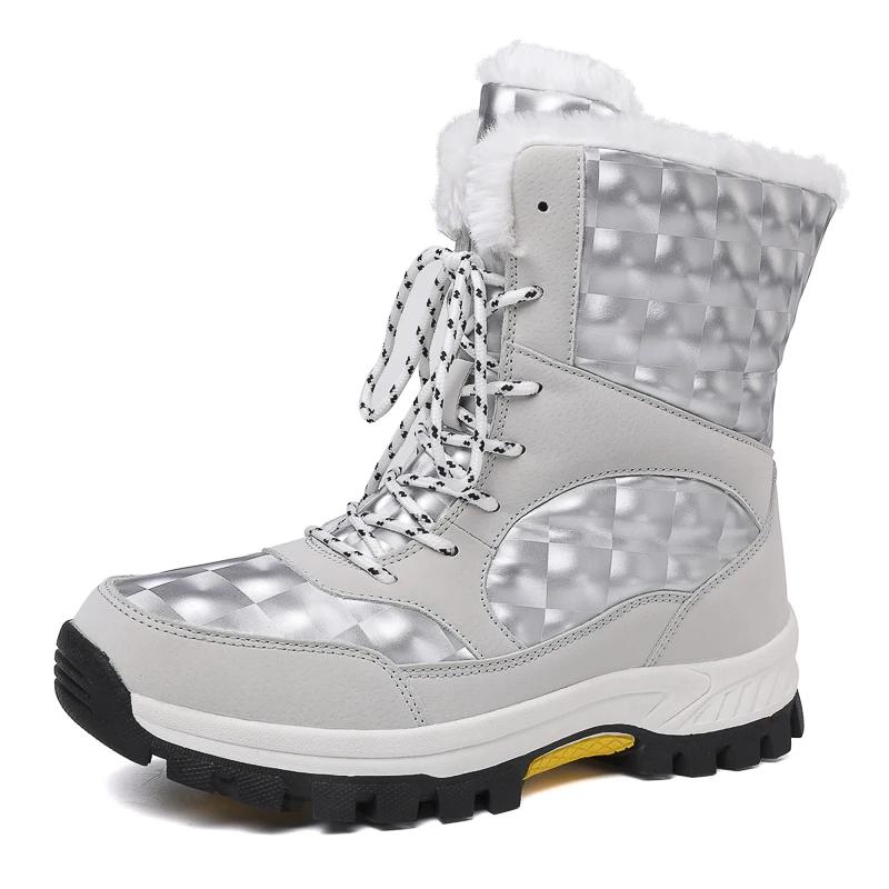 Размер 36-42, новые зимние водонепроницаемые женские теплые плюшевые нескользящие походные ботинки по щиколотку для снега на платформе, хлопковые ботинки Botas de Mujer