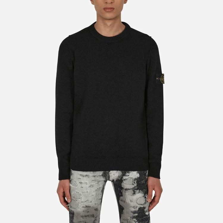 STONE ISLAND Мужской джемпер из шерсти ягненка с круглым вырезом 'Черный' 7715508A3-V0029
