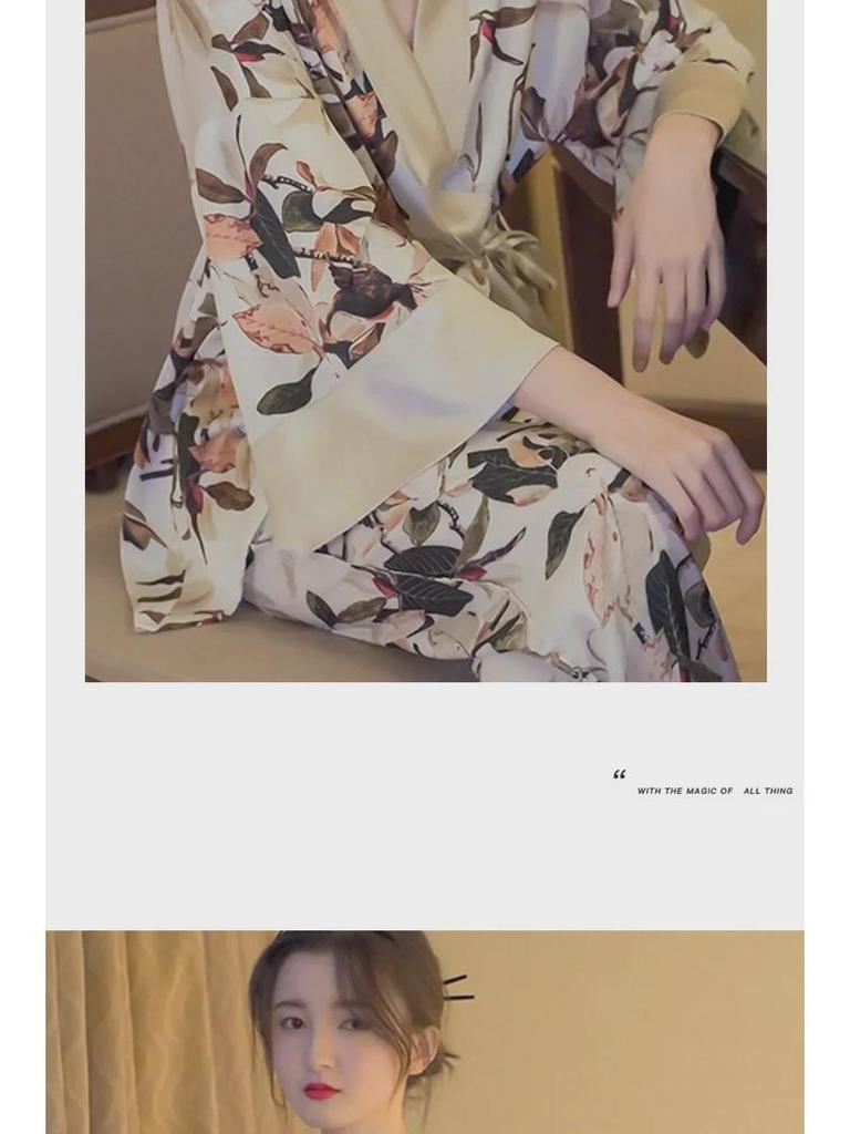 Стильный осенний пижамный комплект в китайском стиле для женщин: Топ с длинными рукавами и брюки, идеально подходят для отдыха или ношения на открытом воздухе