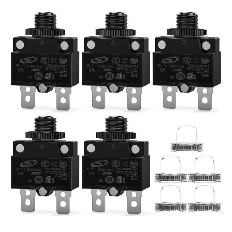 5A/10A/15A/20A Overload Protector Push Button with Waterproof Cover Circuit Breaker Over Current Protection Switch