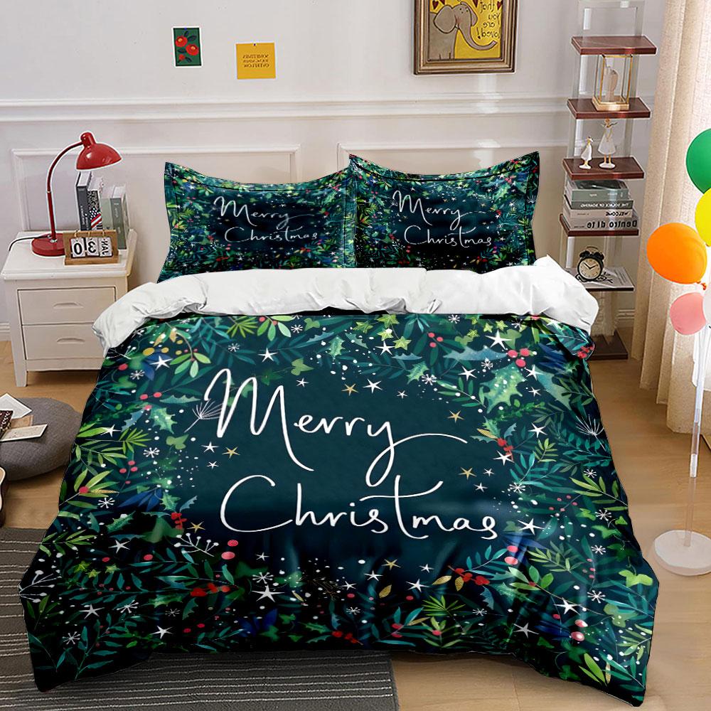 Christmas Bedding Set, Dark Green Bedding Duvet Cover Set Duvet Cover Pillowcases (1 * Duvet Cover 2 * Pillowcases, without duvet insert)