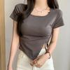 Summer Korean Short Sleeve T-shirts for Women Pure Cotton Solid Casual Slim T Shirt Harajuku Irregular Drawstring Students Y2k Crop Tops Streetwear