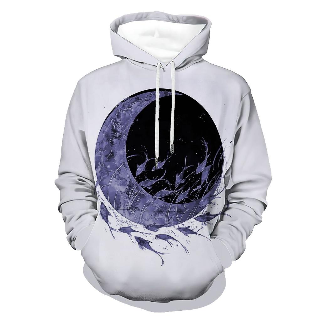 Celestial Sea Print Pullover for Men, Multi-Style Moon Dolphin and Cosmic Artwork Full Graphic Loose Pullover, Crafted for Marine Hobby Meetups