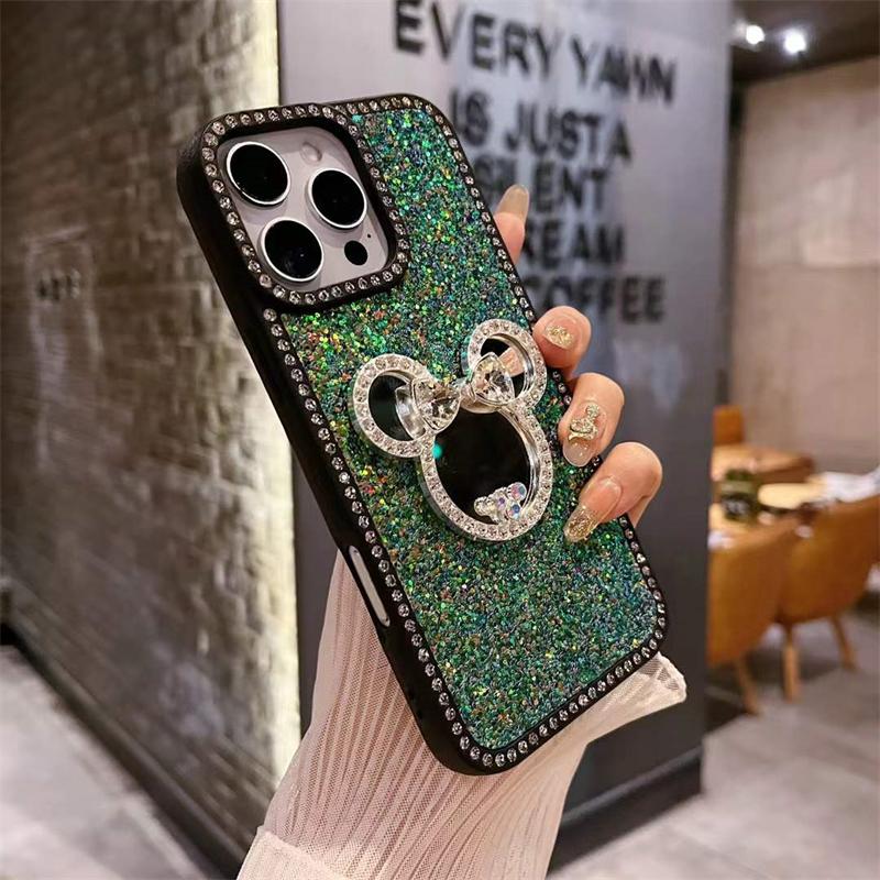 Роскошный зеркальный кожаный чехол с бриллиантовым блеском для iPhone 16 15 14 13 12 11 Pro Max, противоударный чехол