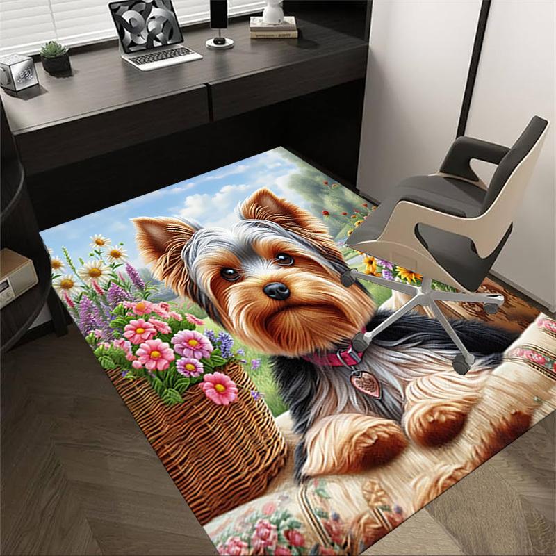 1PC Flower Basket Yorkie Extra Large Non Slip Floor carpet, Office, family, bedroom Large Area Rug Indoor Rugs, Vibrant Colors