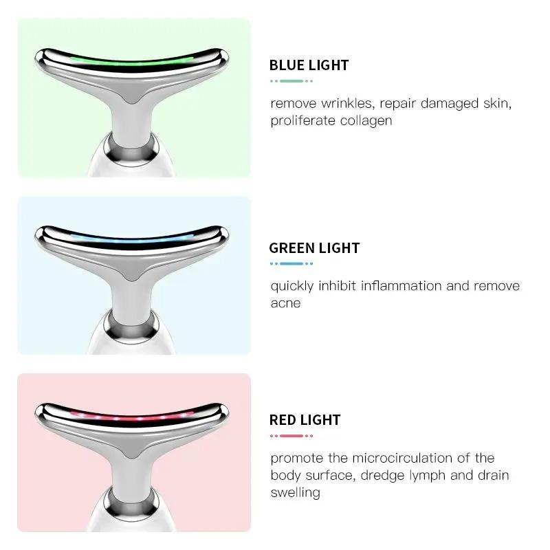 Массажер для шеи Лифтинг лица Три режима света Электрический прибор для подтяжки кожи Светодиодный косметический прибор