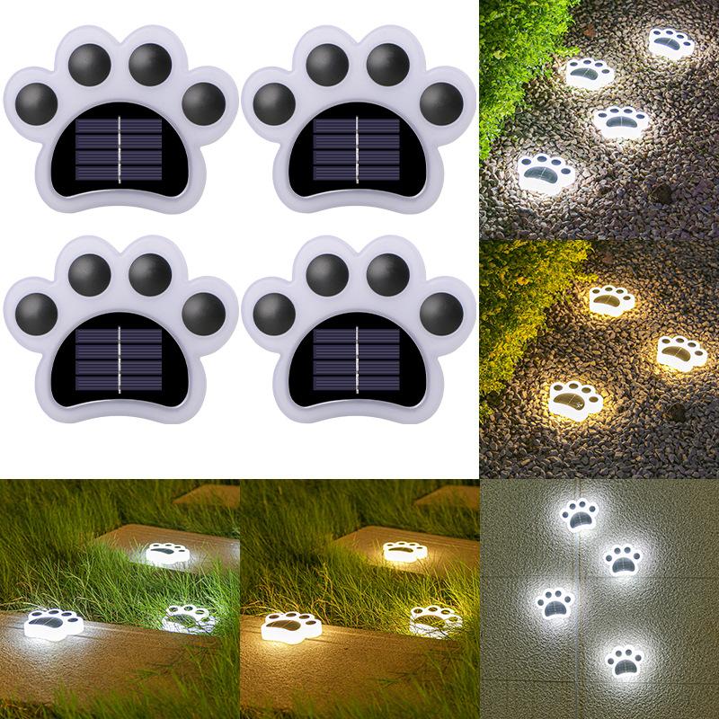 Paw Print Solar Lights 4 Pack, Солнечный садовый светильник, Водонепроницаемый светильник в виде лапы для кошек и собак, Светодиодные светильники для дорожек для дома, Christ