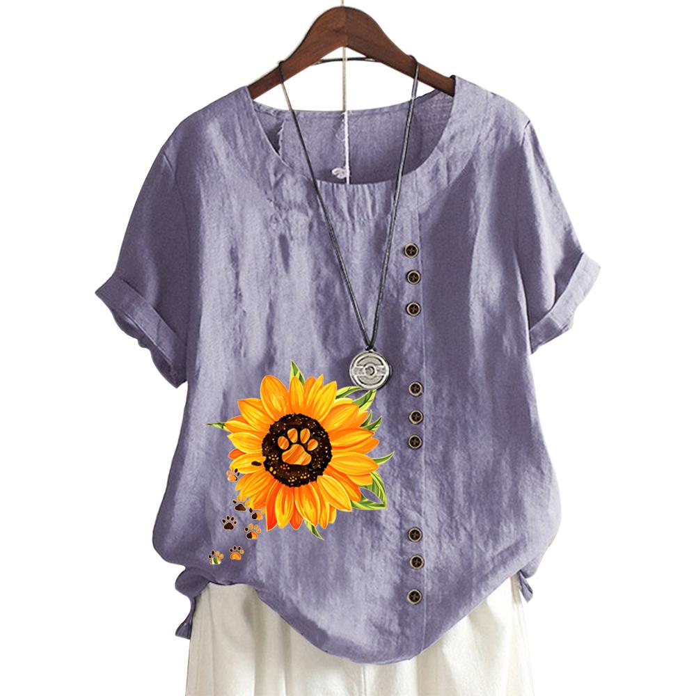 Women's Casual Short Sleeve Top with Round Neck and 11 Unique Floral Prints