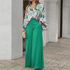 2024 Summer Women's Casual Printed Shirt & Wide-Leg Pants Set - Loose Fit, Large Size, European & American Style