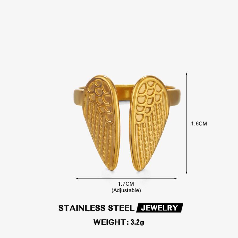 Creative Stainless Steel Cartoon Wings Rings for Women Girls Vintage Personlity Gold Color Opening Ring Trend Jewelry Wholesale