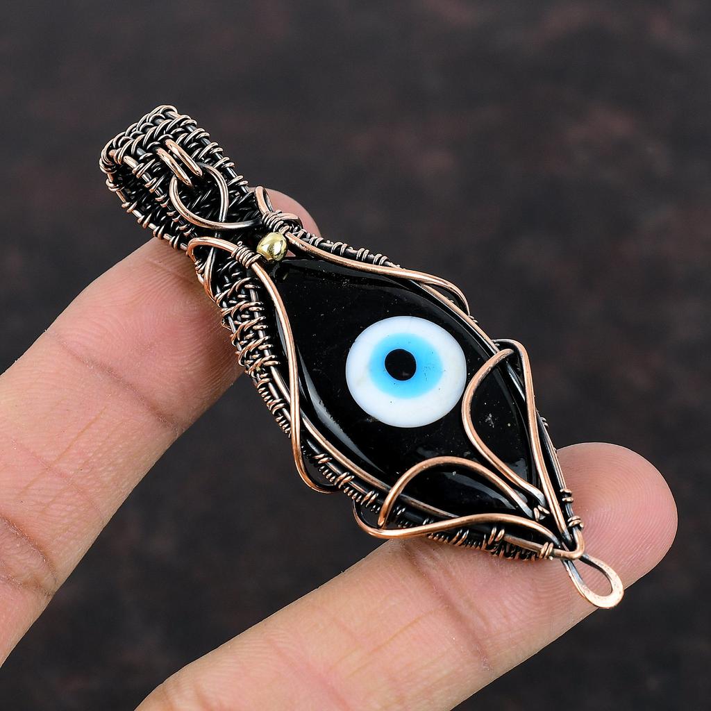 Черный цвет кулон от сглаза, медная проволока, обернутая кулоном от сглаза, оригинальный кулон с драгоценными камнями, медные украшения для подарка, кулон ручной работы