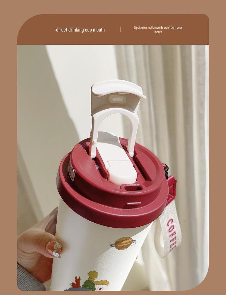 Термокружка из нержавеющей стали 316 для детей «Маленький принц» с трубочкой - Портативная версия, Кофейная и Подарок на день рождения