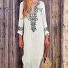 Женское осенне-весеннее платье с V-образным вырезом, нерегулярным подолом, цветочным принтом и длинными рукавами, свободное с разрезом по бокам, повседневное пляжное платье макси в этническом стиле