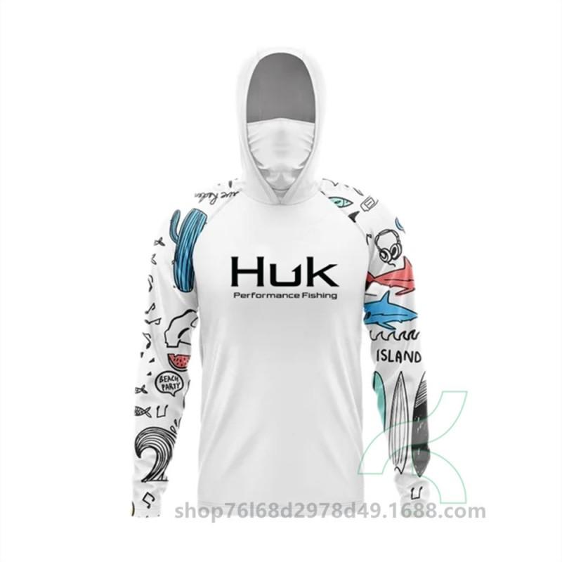 Mens Quick-Dry Fishing Hoodie With Integrated Face Cover UPF50 Sun Protection Lightweight Breathable Angling Shirt