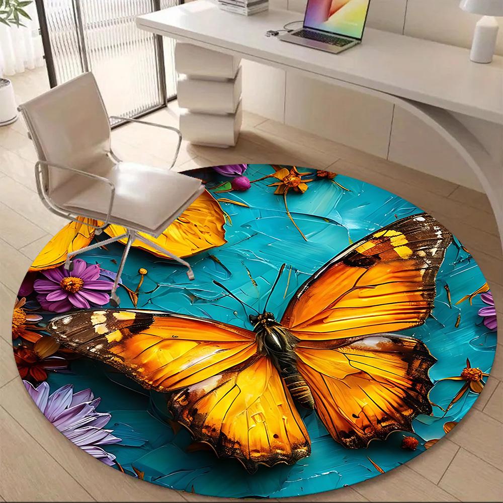 1pc Butterfly Flowers Office Round Area Rug, Indoor Mat Suitable ForOffice, Under Office Chairs Bedroom Living Room Home Decor, Room Deco D074