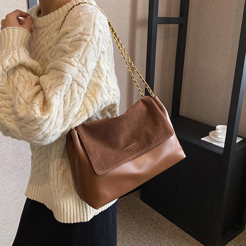 Yogodlns Мягкая сумка-тоут из ПУ кожи Новая женская сумка с золотыми цепочками Высококачественная Вместительная сумка на одно плечо Однотонная Универсальная сумка кроссбоди