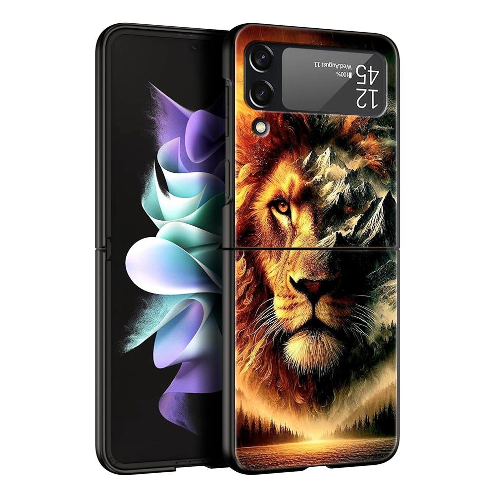 Двухцветный чехол для телефона Samsung Galaxy Z Flip 7 6 5 4 с узором "крест" и изображением льва, из твердого поликарбоната, Черная крышка для Galaxy Z Flip 3, Складной корпус