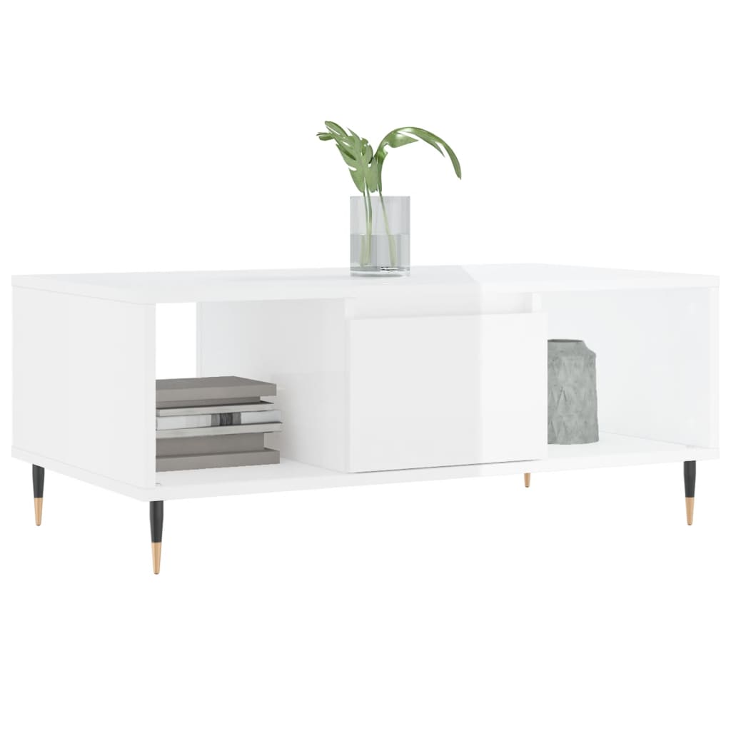 Coffee Table, High Gloss White, 90x50x36.5 Cm