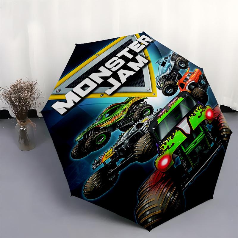 Зонт-трость с автоматическим открытием и закрытием на тему Monster Trucks, Monster Jam, Компактный дорожный зонт, Легкий и портативный, Подходит для B