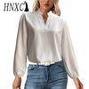 Women's Fashion Casual Autumn Winter Solid Color Print Long Sleeve V-Neck Blouses & Shirts