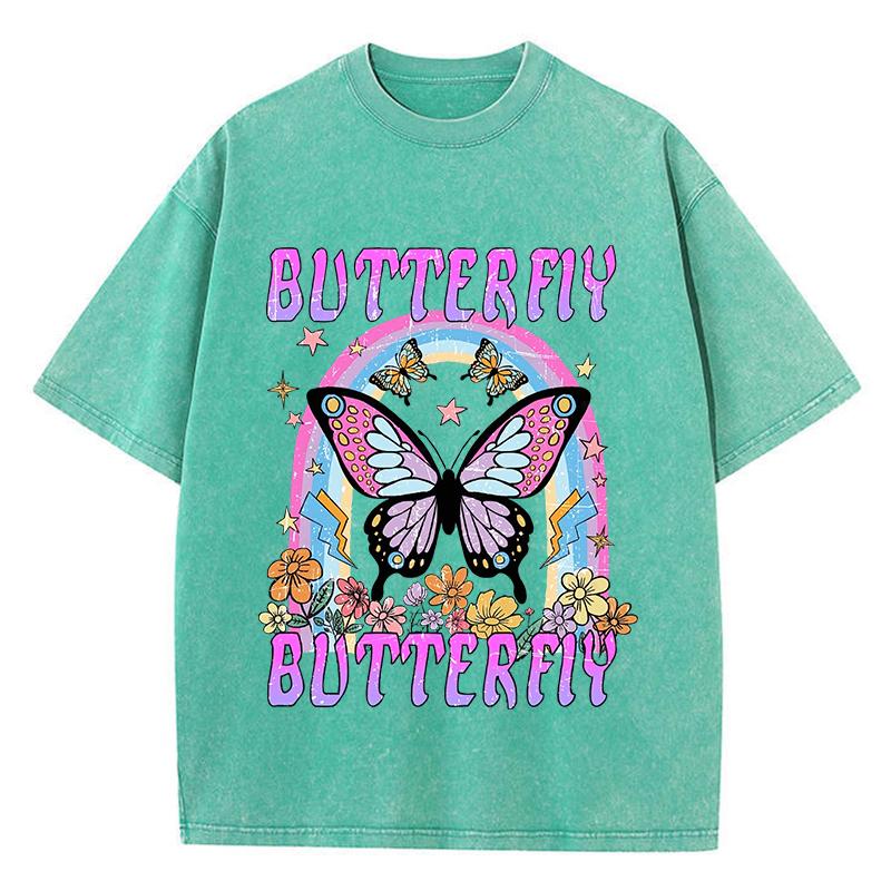 Женские футболки оверсайз с принтом радуги и бабочки, хлопковые футболки с круглым вырезом, футболки оверсайз, винтажная одежда