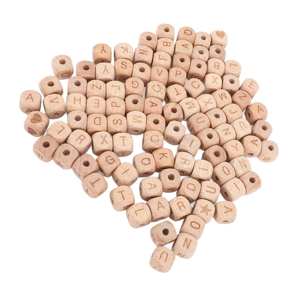 100PCS Alphabet Wooden Beads 12mm Side Length Cube 4.5mm Hole Diameter Wooden Letter Beads for Handcraft