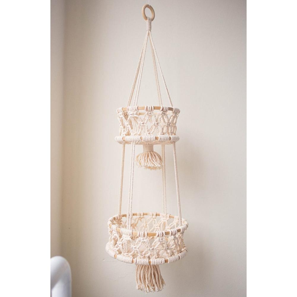 Hanging Basket Macrame Fruit Storage Container Organizer Cotton Rope Hanging Plant Pot For Home Decor