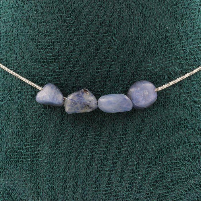 Stones and Minerals. Necklace 4 Blue Kyanite Beads from Brazil. Stainless Steel Chain Necklace Women Men. Custom Size