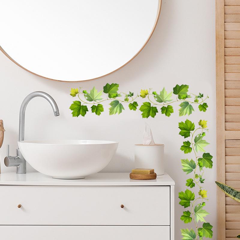 Большая Наклейка на Стену в Виде Свежего Зеленого Растения, Самоклеящаяся, для Спальни, Гостиной, Стеклянного Окна, Двери, Декора Арендной Комнаты