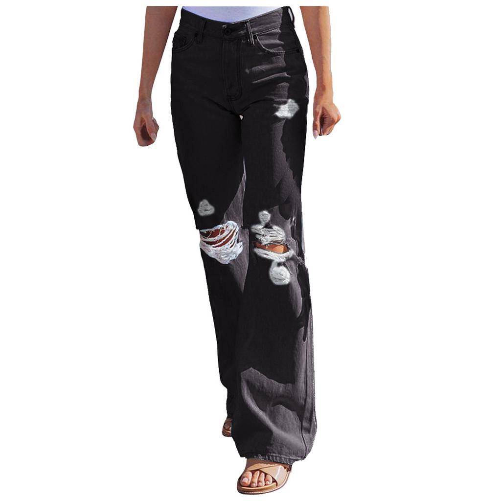 Женские повседневные потертые джинсовые брюки с потертостями, обычные широкие брюки, джинсы