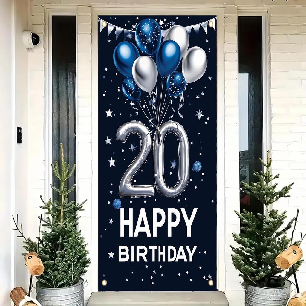 10th Birthday Door Cover Decoration 71 x 35 Inch Blue and Silver Balloon Banner for Tenth Birthday Party Supplies Happy 10 Years Old Photo Booth