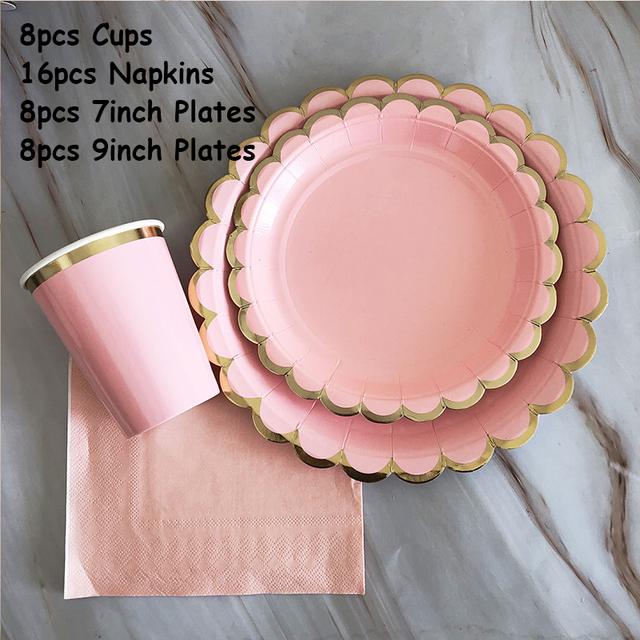 40 шт./лот одноразовая посуда набор золотых вечерние однотонные бумажные стаканчики тарелки день рождения детский душ карнавал свадьба декор принадлежности