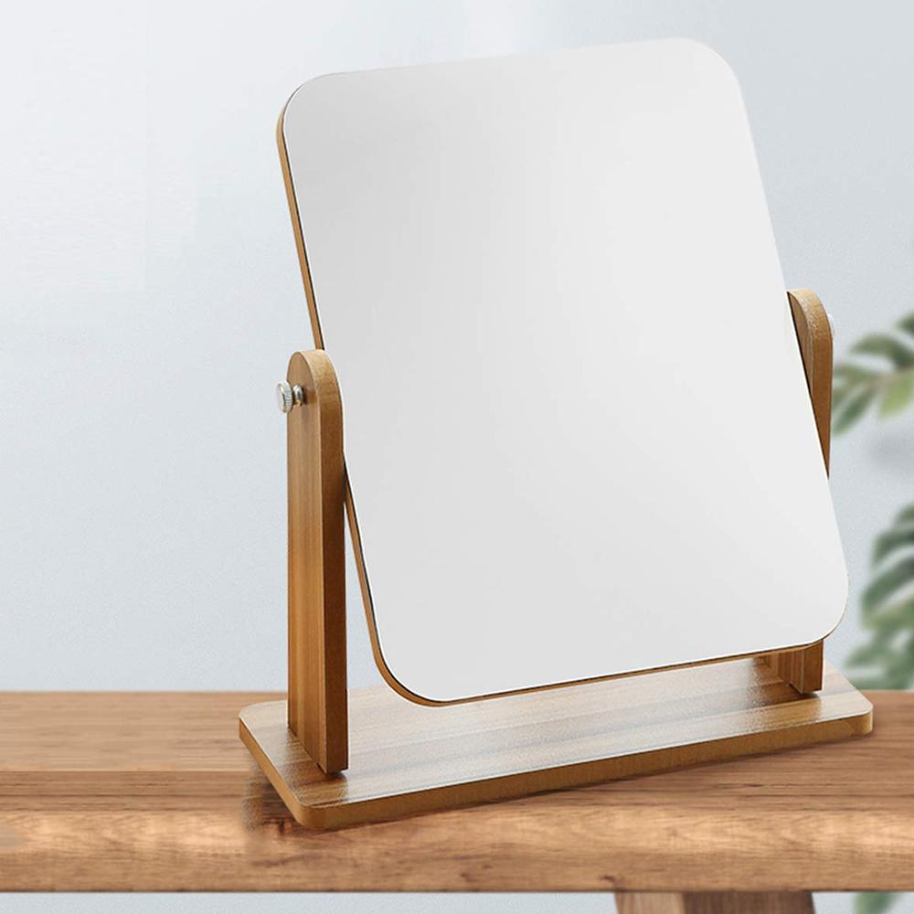 360 Degree Rotating Vanity Mirror with Wooden Base Vintage Desktop Makeup Mirror Size S
