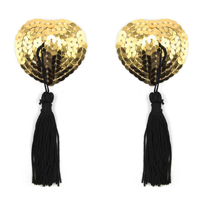 Блестящие накладки на соски в форме сердца с кисточками - Силиконовые пастилки Аксессуары для нижнего белья