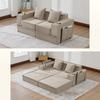 Double Sleeper Sofa with Two-Seater Fabric Sofa and Two Cushions. Decorative Footstool with Side Storage and Drink Holders.