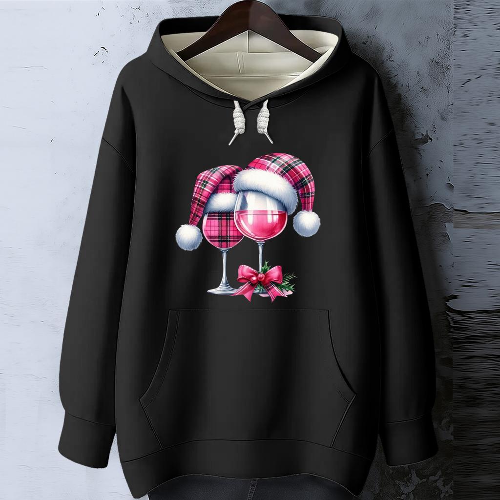 Women's Christmas Print Loose Casual Long Sleeve Hooded Sweatshirt