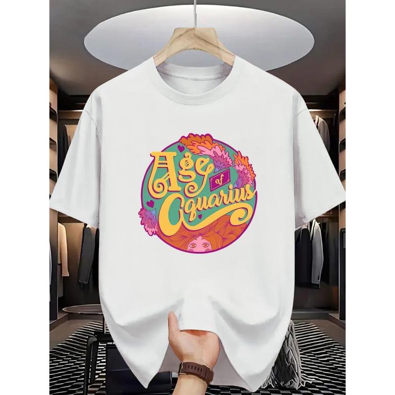 European sizes Age of Aquarius" Printed Short-sleeve T-shirt, Vintage Fashion, Suitable for Artistic Youth and Individuals Seeking Style