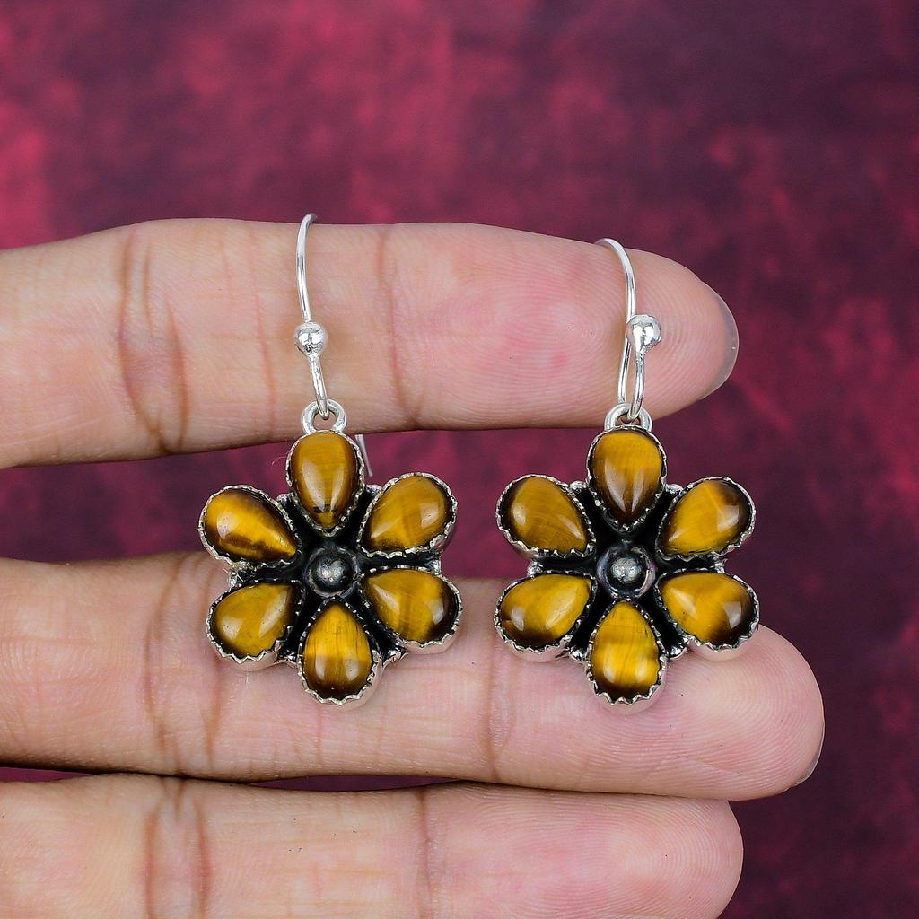 Серьга-гвоздик из натурального камня Тигровый глаз, ручная работа, из стерлингового серебра 925 пробы, для Дня памяти