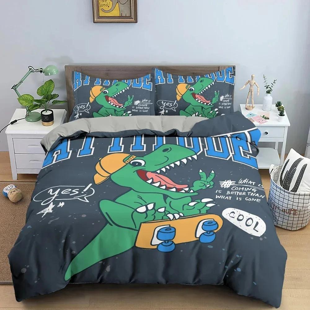 Cartoon Dinosaur Bedding Setfor Kid'S Bedroom Decor Duvet Cover King Queen Full Size Bedclothes Pillowcase Bed Set