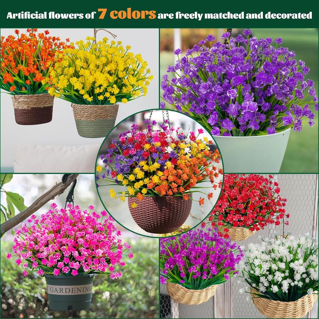 Lnoicy 20pcs Artificial Flowers for Outdoor,Plastic Flowers Decoration, UV Resistant Faux Flowers Shrubs, Artificial Plants for Indoor Outside Garden